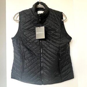 Merrell Consuel Packable Quilted Puffer Vest Mock Neck Zip Black Nylon Women